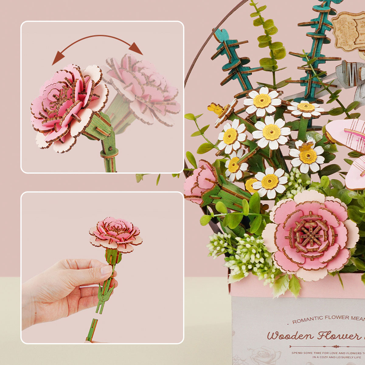 Wooden Flower Basket - Floral Display Model 3D Wooden Puzzle