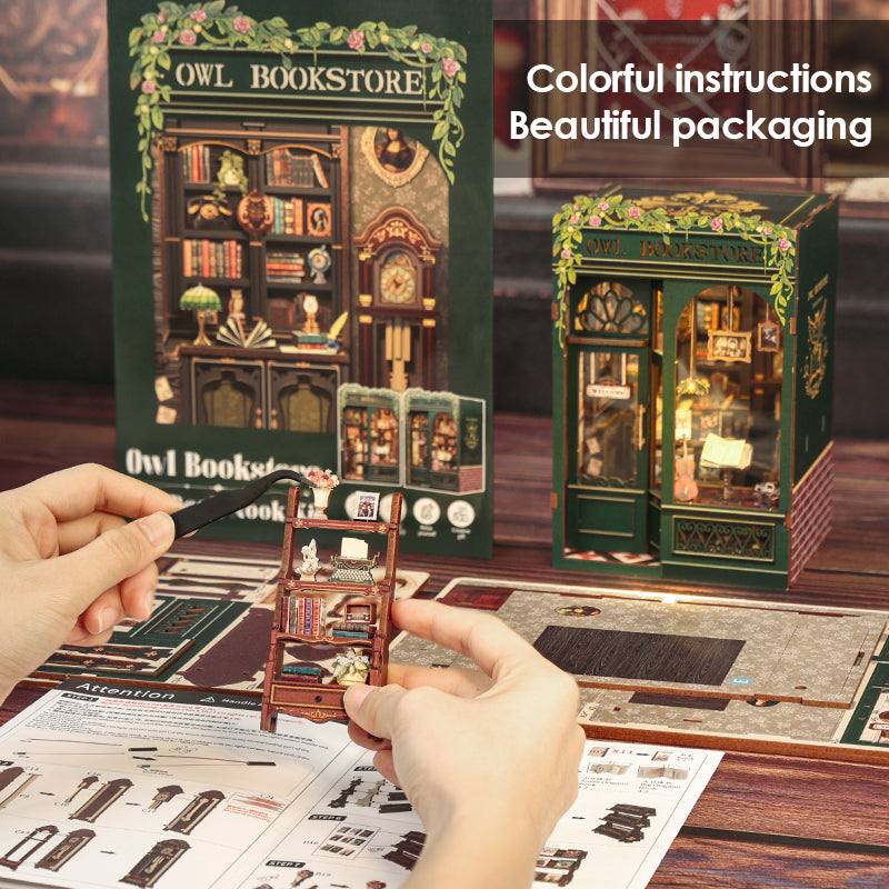PUZZLESBEST DIY Book Nook Kit | Owl Bookstore