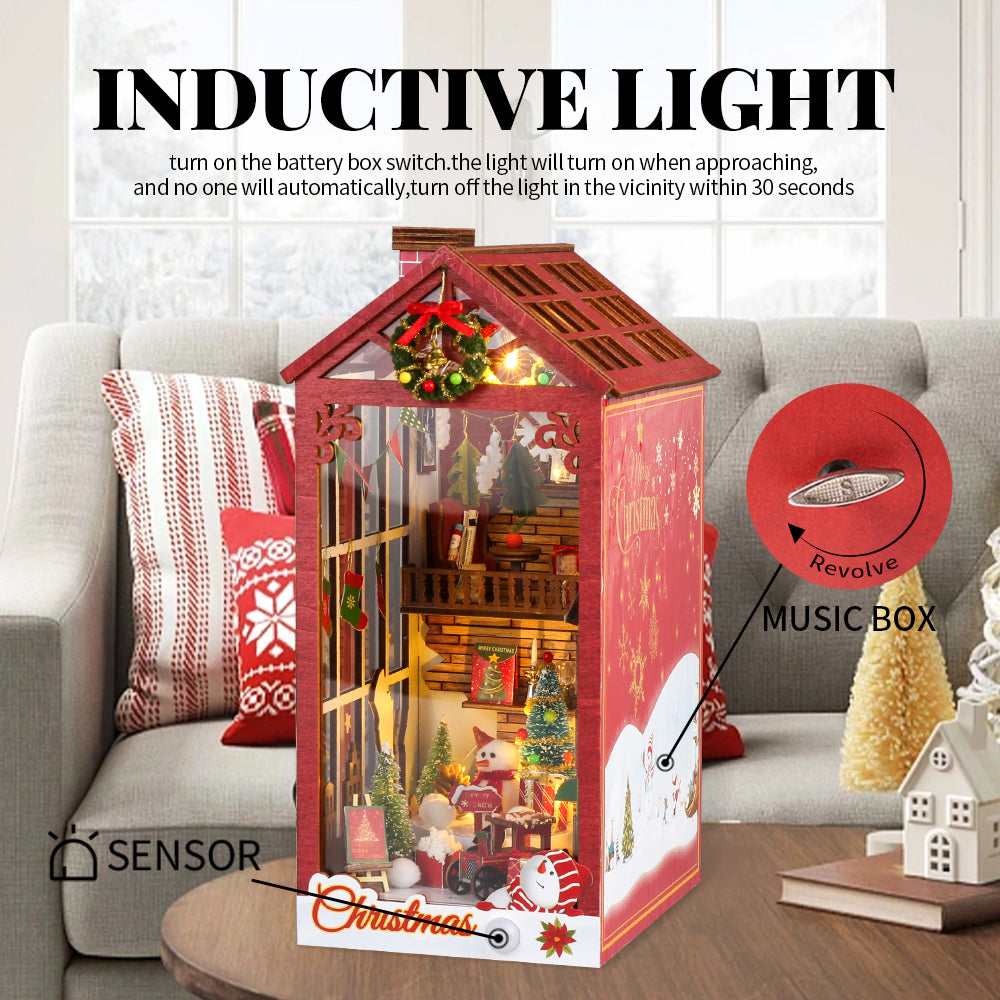 PUZZLESBEST DIY Wooden Book Nook Kit Bookshelf Inserts (Christmas miniatures world)