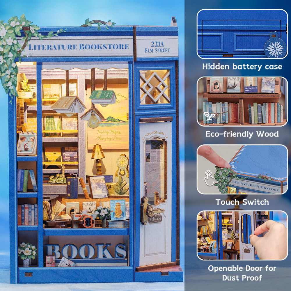 PUZZLESBEST DIY Book Nook Kit | Literature Bookstore