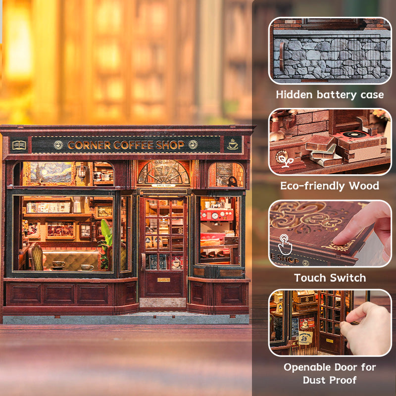 PUZZLESBEST DIY Dollhouse Kit | CORNER COFFEE SHOP