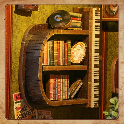 Bookshelf and piano key