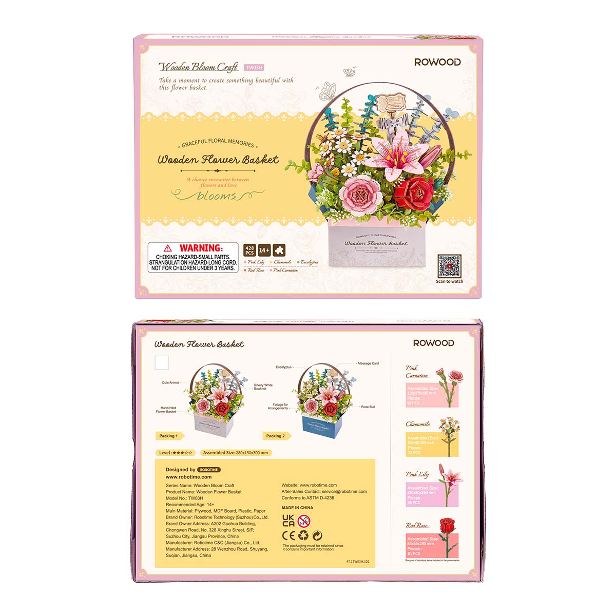 Wooden Flower Basket - Floral Display Model 3D Wooden Puzzle