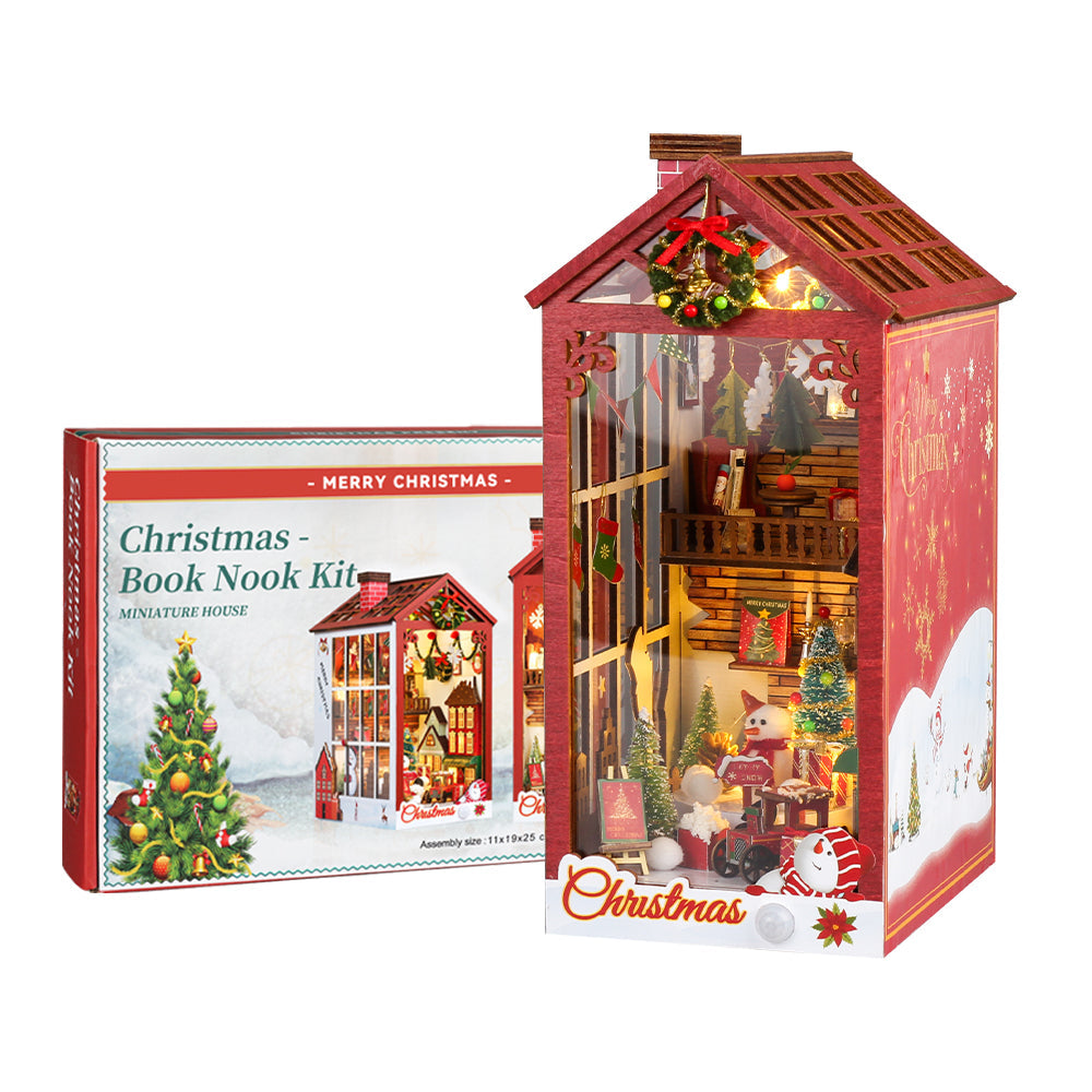 PUZZLESBEST DIY Wooden Book Nook Kit Bookshelf Inserts (Christmas miniatures world)