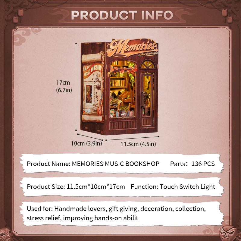 PUZZLESBEST DIY Book Nook Kit | Memories Music Bookshop