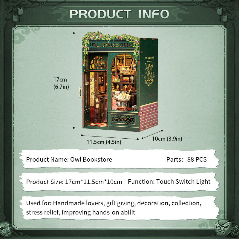 PUZZLESBEST DIY Book Nook Kit | Owl Bookstore