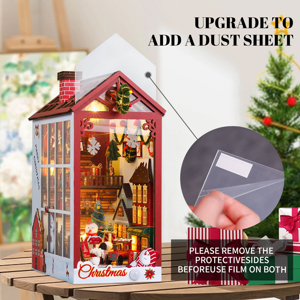 PUZZLESBEST DIY Wooden Book Nook Kit Bookshelf Inserts (Christmas miniatures world)