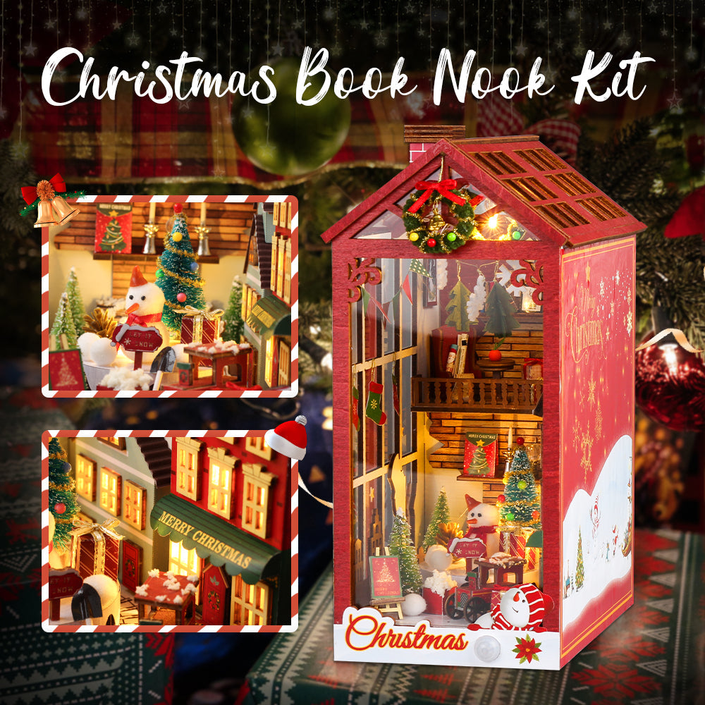 PUZZLESBEST DIY Wooden Book Nook Kit Bookshelf Inserts (Christmas miniatures world)