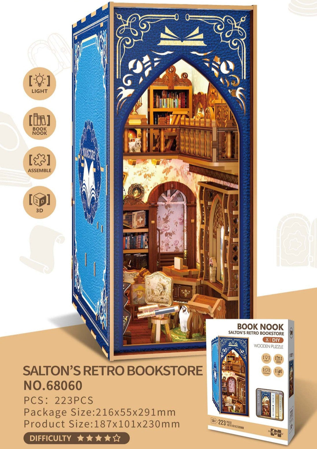 Salton’s Retro Bookstore DIY Book Nook - 3D Wooden Puzzle Kit