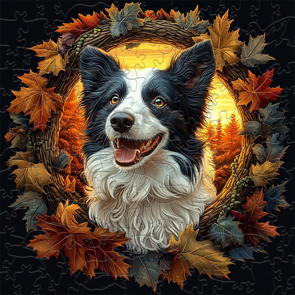 Herbst Border Collie Holzpuzzle