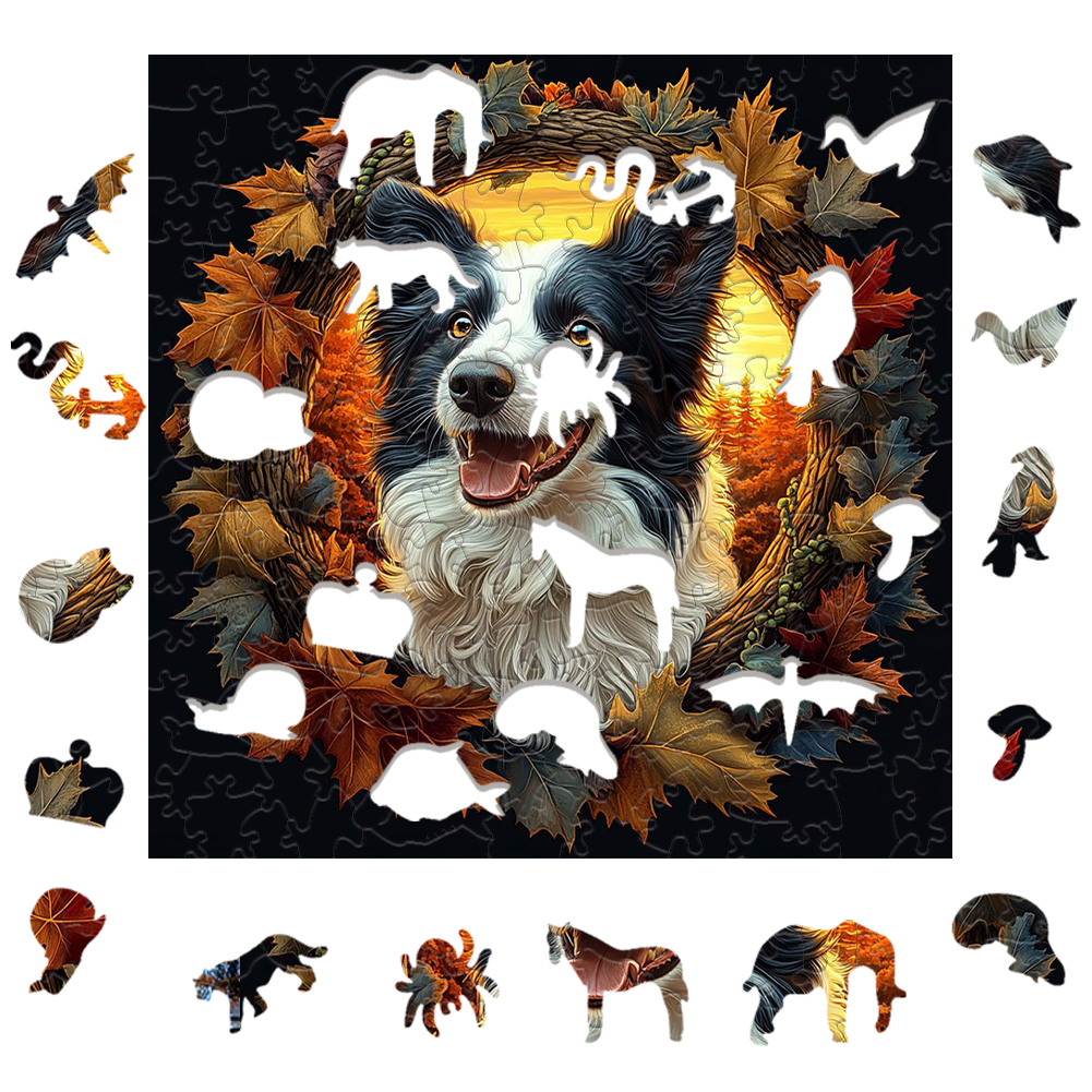 Herbst Border Collie Holzpuzzle