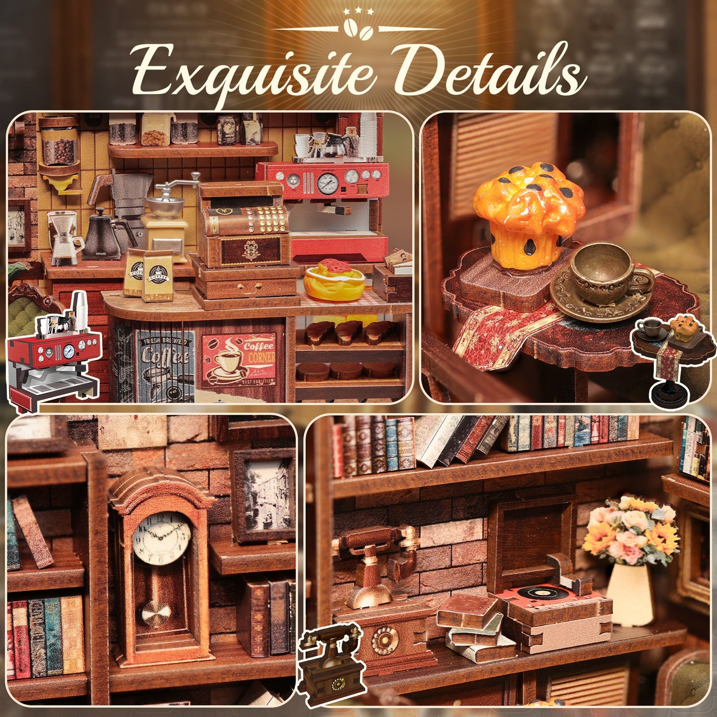 PUZZLESBEST DIY Dollhouse Kit | CORNER COFFEE SHOP