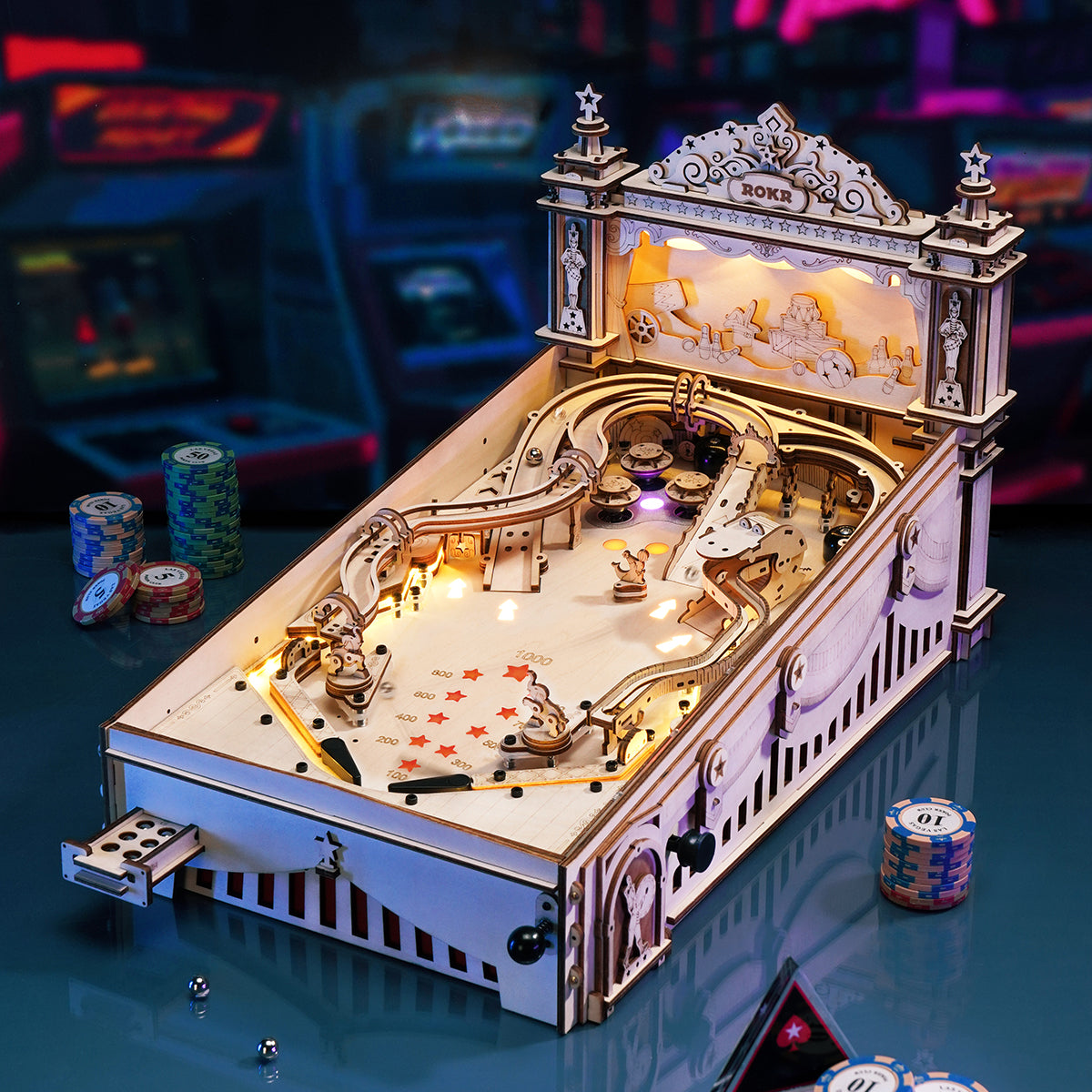 ROKR 3D Pinball Machine 3D Wooden Puzzle EG01