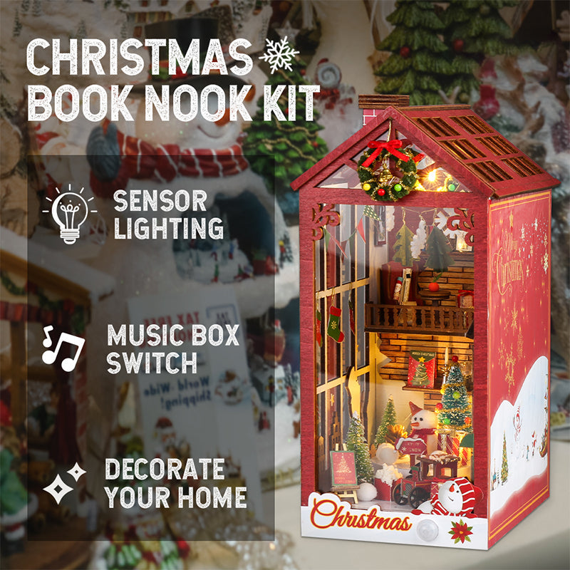 PUZZLESBEST DIY Wooden Book Nook Kit Bookshelf Inserts (Christmas miniatures world)