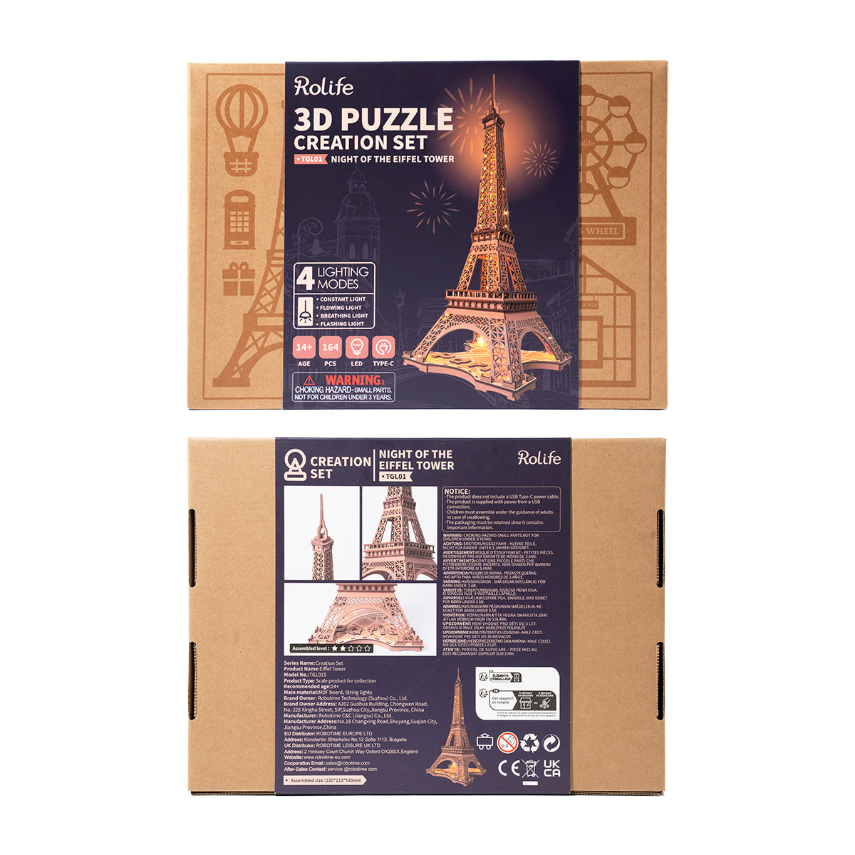 Rolife Night of the Eiffel Tower 3D Wooden Puzzle TGL01