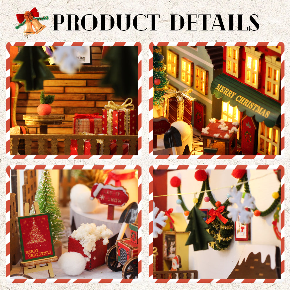 PUZZLESBEST DIY Wooden Book Nook Kit Bookshelf Inserts (Christmas miniatures world)
