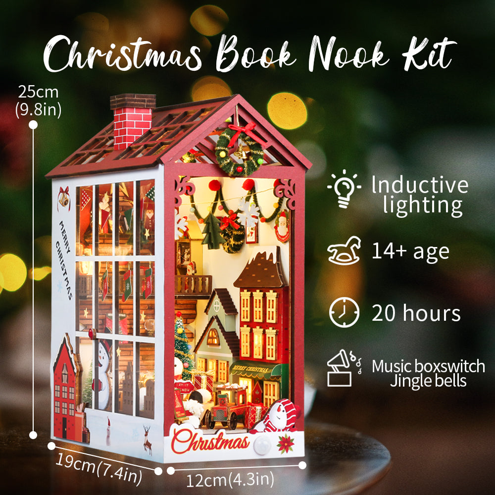 PUZZLESBEST DIY Wooden Book Nook Kit Bookshelf Inserts (Christmas miniatures world)