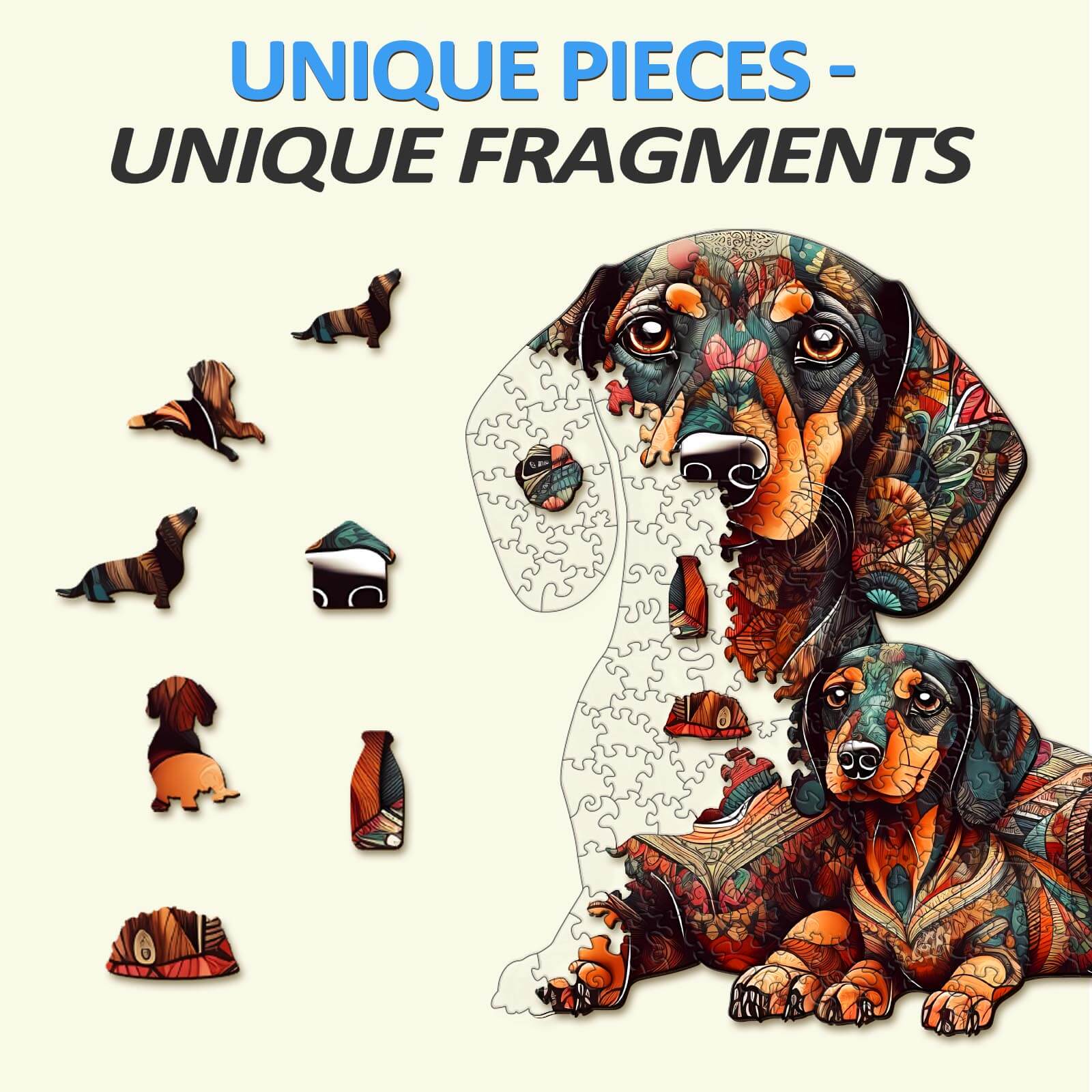 Dachshund Family - 2 Wooden Jigsaw Puzzle